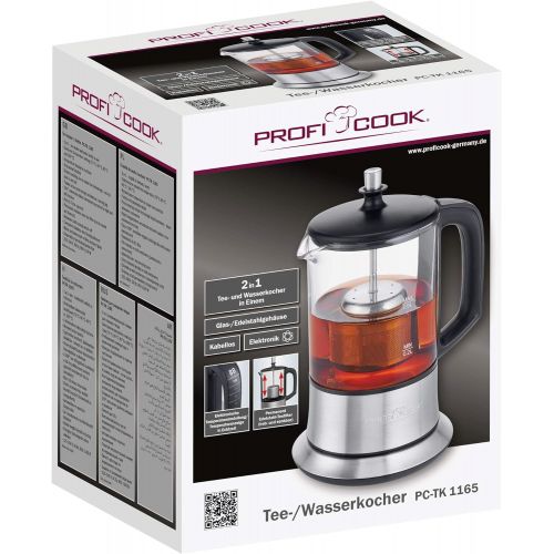  [아마존베스트]Profi Cook PC-TK 1165 1165-2 in 1 Tea and Kettle, Permanent Stainless Steel Tea Filter (Lift and Lower), 0.5 L Capacity, Warming Function, Glass/Stainless Steel Casing, Black/Silve