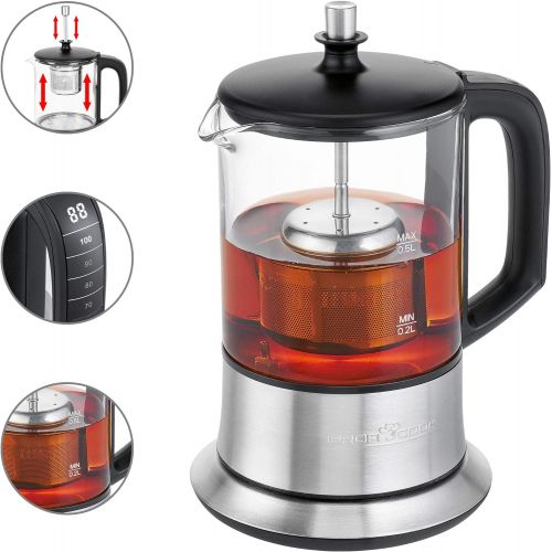  [아마존베스트]Profi Cook PC-TK 1165 1165-2 in 1 Tea and Kettle, Permanent Stainless Steel Tea Filter (Lift and Lower), 0.5 L Capacity, Warming Function, Glass/Stainless Steel Casing, Black/Silve