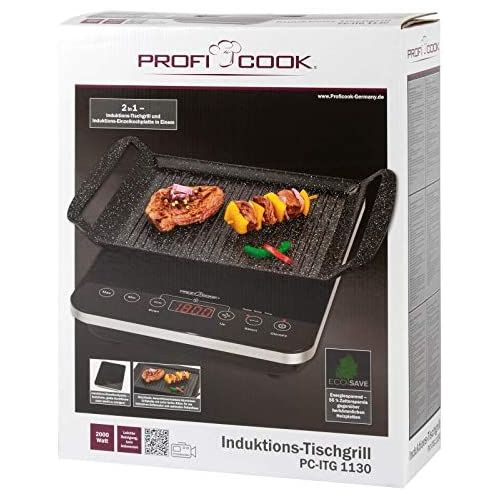  [아마존베스트]ProfiCook PC-ITG 1130 2-in-1 Induction Table Grill and Single Hob, Electronic Sensor Touch Control Panel with LED Display, Black