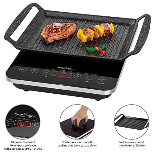  [아마존베스트]ProfiCook PC-ITG 1130 2-in-1 Induction Table Grill and Single Hob, Electronic Sensor Touch Control Panel with LED Display, Black