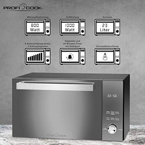  [아마존베스트]ProfiCook PC-MWG 1204 Microwave with Grill, 23 Litre Cooking Space, 800 Watt Microwave Power, 1000 Watt Grill Power, Double Glazed Vertical Door with High-Quality Stainless Steel H