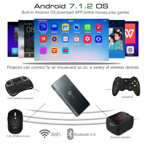  ProfiTech Mini Portable Smart Video Projector 200 Ansi Lumens Android 7.1.2 Wireless and Wired Same Screen Mirroring Compatible with iOSAndroid Dual Band WiFi 2.4G  5G Support 1080P Auto K