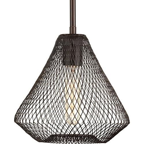  Progress Lighting P5338-20 Mesh One-Light Mini-Pendant, Antique Bronze