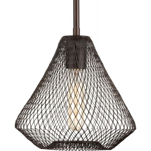  Progress Lighting P5338-20 Mesh One-Light Mini-Pendant, Antique Bronze