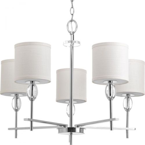  Progress Lighting P4141-15 5 LT Chandelier with K9 Glass AccentFabric Shade, 27.16 x 28 x 23.125