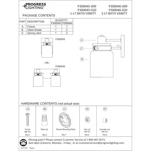  Progress Lighting P300046-009 Calhoun Brushed Nickel Two-Light Bath & Vanity