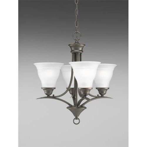  Progress Lighting P4326-20 4-Light Chandelier with Etched Glass, Antique Bronze