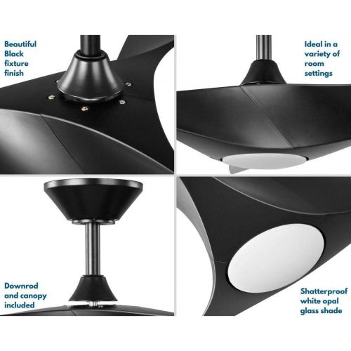  Progress Lighting Ryne Collection 52-Inch 3-Blade Matte Black LED Transitional Indoor/Outdoor DC Ceiling Fan