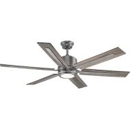 Progress Lighting P2586-8130K Protruding Mount, 6 Walnut/Driftwood Blades Ceiling fan with 17 watts light, Antique Nickel