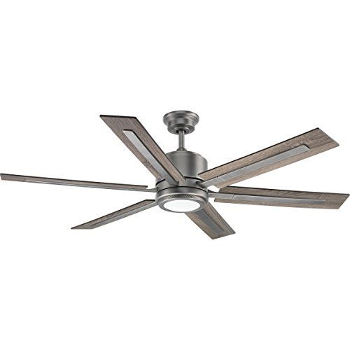  Progress Lighting P2586-8130K Protruding Mount, 6 Walnut/Driftwood Blades Ceiling fan with 17 watts light, Antique Nickel