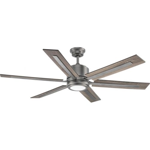  Progress Lighting P2586-8130K Protruding Mount, 6 Walnut/Driftwood Blades Ceiling fan with 17 watts light, Antique Nickel