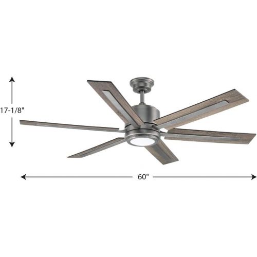  Progress Lighting P2586-8130K Protruding Mount, 6 Walnut/Driftwood Blades Ceiling fan with 17 watts light, Antique Nickel