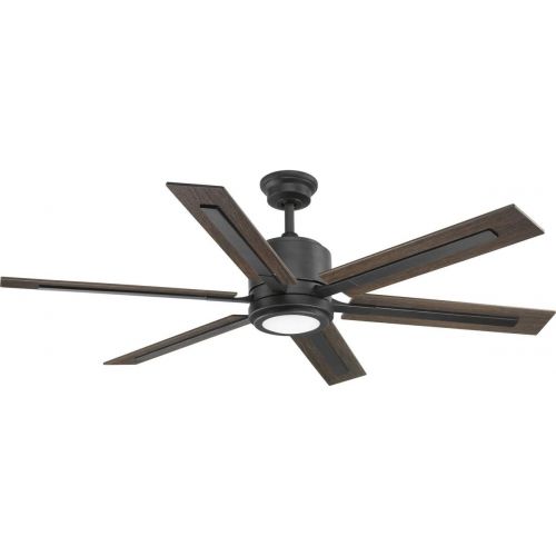  Progress Lighting P2586-7130K Protruding Mount, 6 Toasted Oak/Driftwood Blades Ceiling Fan with 18 Watts Light, Black