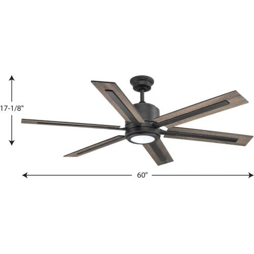  Progress Lighting P2586-7130K Protruding Mount, 6 Toasted Oak/Driftwood Blades Ceiling Fan with 18 Watts Light, Black