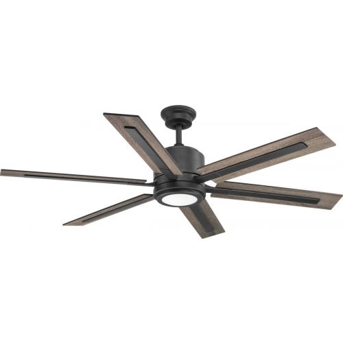  Progress Lighting P2586-7130K Protruding Mount, 6 Toasted Oak/Driftwood Blades Ceiling Fan with 18 Watts Light, Black