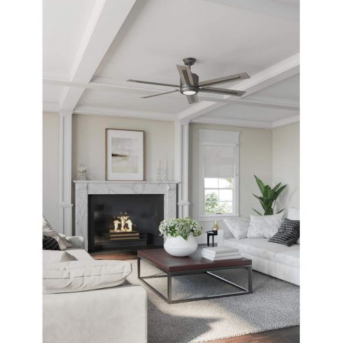  Progress Lighting P2586-7130K Protruding Mount, 6 Toasted Oak/Driftwood Blades Ceiling Fan with 18 Watts Light, Black