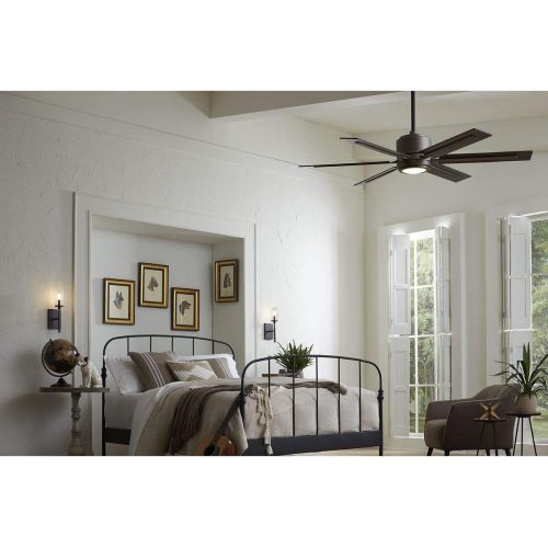  Progress Lighting P2586-7130K Protruding Mount, 6 Toasted Oak/Driftwood Blades Ceiling Fan with 18 Watts Light, Black