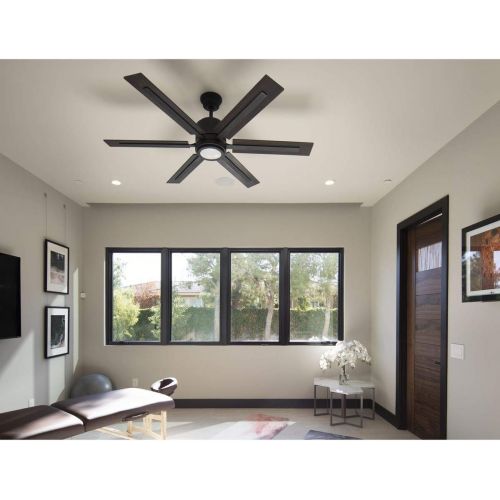  Progress Lighting P2586-7130K Protruding Mount, 6 Toasted Oak/Driftwood Blades Ceiling Fan with 18 Watts Light, Black