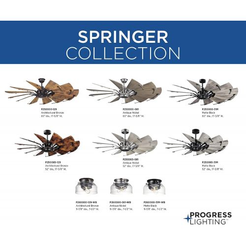  Progress Lighting Springer Collection 60-Inch 12-Blade Distressed Walnut Coastal Windmill Ceiling Fan, Bronze