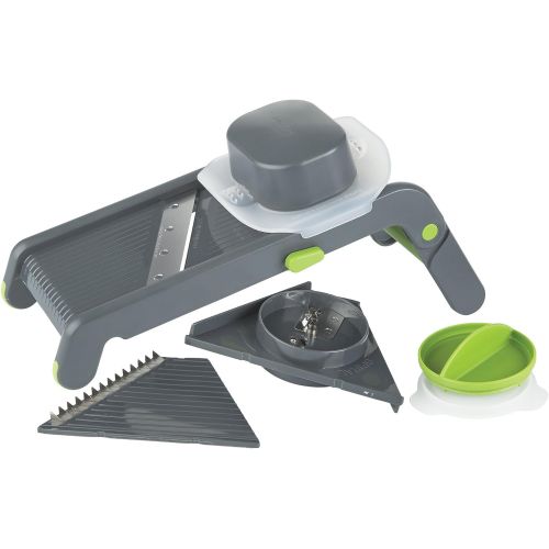  Progressive International Prepworks by Progressive Compact Mandoline, Features Slice, Julienne and Spiral Cuts and 3 Thicknesses Thin, Medium and Thick, Noodle, Ribbon, Food Slicer, Vegetable Slice