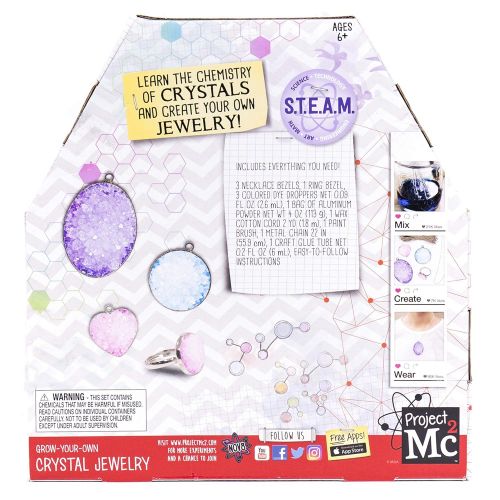  Project Mc2 Grow Your Own Crystal Jewelry Stem Science Kit by Horizon Group USA, Use Chemistry to Make Your Own Crystal Rings & Necklaces, Pink Teal & Purple