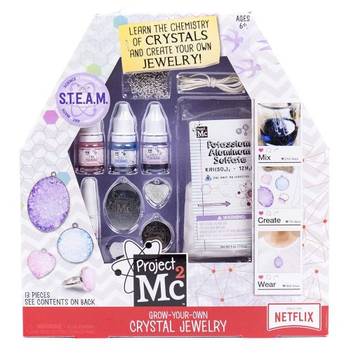  Project Mc2 Grow Your Own Crystal Jewelry Stem Science Kit by Horizon Group USA, Use Chemistry to Make Your Own Crystal Rings & Necklaces, Pink Teal & Purple