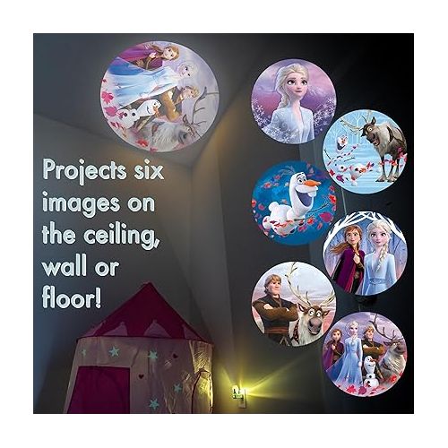  Projectables Disney Frozen 2 LED Kids Night Light, Projector, Plug-in, Dusk-to-Dawn, UL-Listed, Elsa, Anna, Olaf Ideal for Hallway, Bedroom, Nursery, Playroom, Gaming Room, 45028