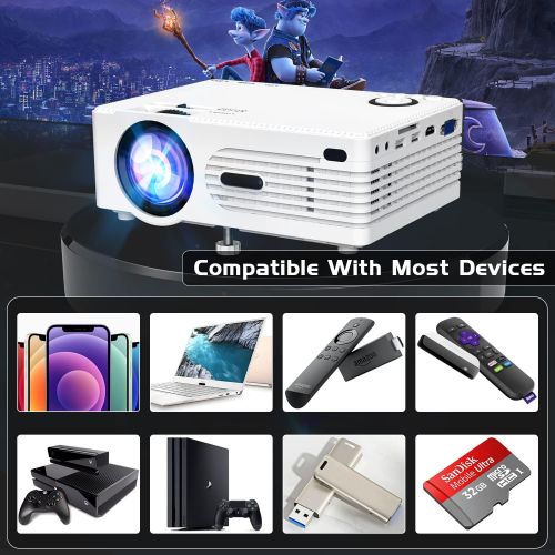  Latest Upgrade Mini Projecto LED Portable Projector, Video Projector with 170 Display and 1080P Support, Compatible with TV Stick, PS4, HDMI, VGA, TF, AV and USB for Home Entertain