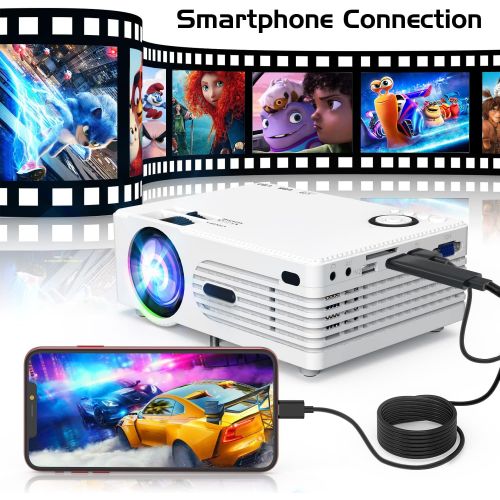  Latest Upgrade Mini Projecto LED Portable Projector, Video Projector with 170 Display and 1080P Support, Compatible with TV Stick, PS4, HDMI, VGA, TF, AV and USB for Home Entertain