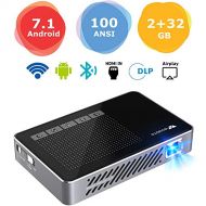 Mini Projector WOWOTO A5 Pro Android 7.1 100ANSI 2+32G Portable DLP Video Projector 150 Home Theater Projectors with BT4.0 Support WiFi Wireless Screen Share 1080P HDMI USB SD Card