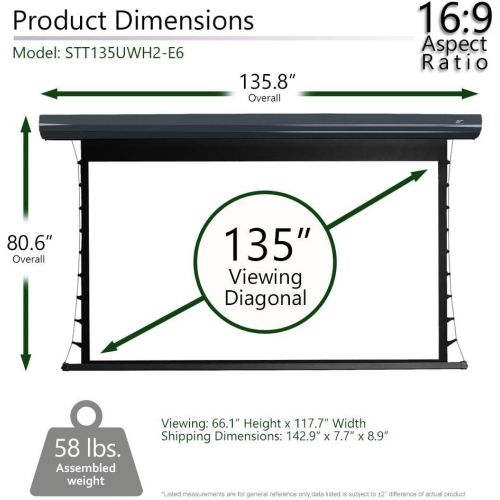  Elite Screens Starling Tab-Tension 2, 135 16:9, 6 Drop, Tensioned Electric Motorized Projector Screen, STT135UWH2-E6