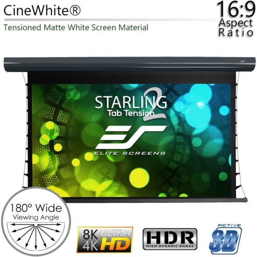  Elite Screens Starling Tab-Tension 2, 135 16:9, 6 Drop, Tensioned Electric Motorized Projector Screen, STT135UWH2-E6