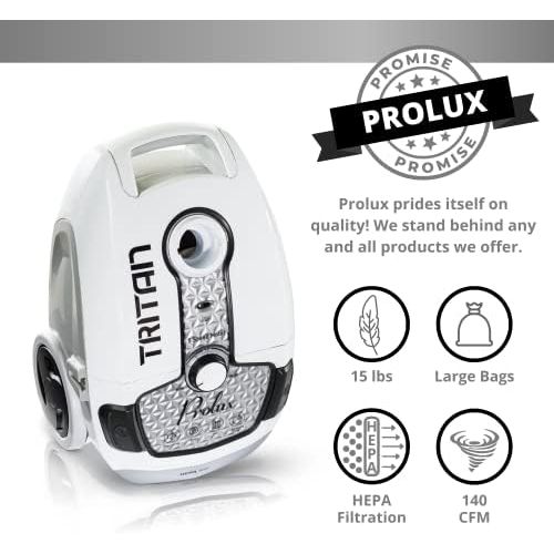  Prolux Tritan Bagged Canister Vacuum Cleaner with HEPA Filtration and Complete Home Care Tool Kit