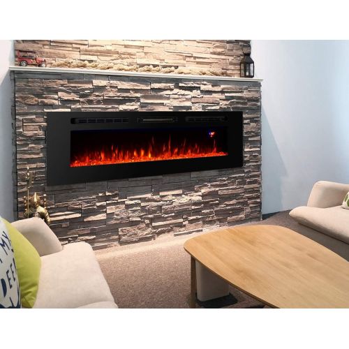  Proman Products TopLife Electric Fireplace Mounted or in Wall Recessed, 60 W x 5 D x 19 H, Black