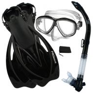Promate Snorkeling Semi-Dry Snorkel Purge Mask Fins Scuba Dive Gear Set
