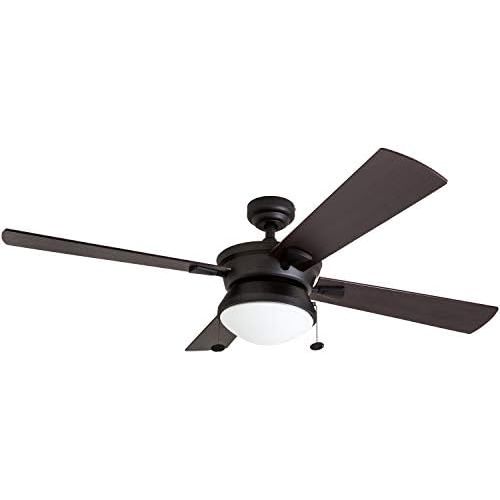  [아마존베스트]Prominence Home 50345-01 Auletta Outdoor Ceiling Fan, 52” ETL Damp Rated 4 Blades, LED Frosted Contemporary Light Fixture, Matte Black