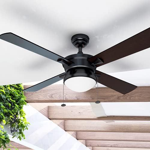  [아마존베스트]Prominence Home 50345-01 Auletta Outdoor Ceiling Fan, 52” ETL Damp Rated 4 Blades, LED Frosted Contemporary Light Fixture, Matte Black