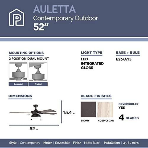  [아마존베스트]Prominence Home 50345-01 Auletta Outdoor Ceiling Fan, 52” ETL Damp Rated 4 Blades, LED Frosted Contemporary Light Fixture, Matte Black