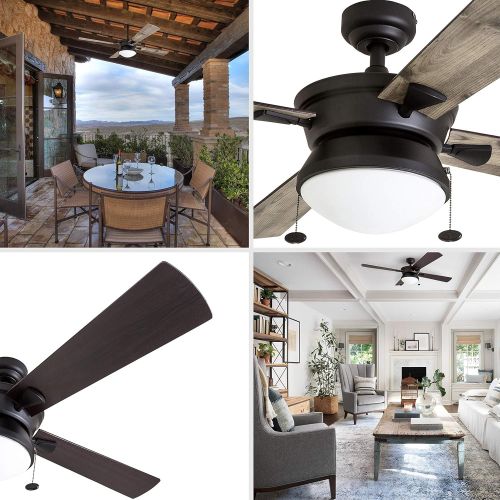  [아마존베스트]Prominence Home 50345-01 Auletta Outdoor Ceiling Fan, 52” ETL Damp Rated 4 Blades, LED Frosted Contemporary Light Fixture, Matte Black