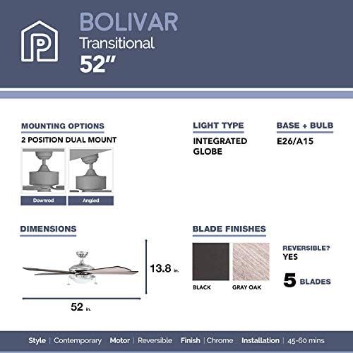  [아마존베스트]Prominence Home 80100-01 Bolivar Chrome Contemporary Rustic Ceiling Fan, 52 LED, Farmhouse/Barnwood Blades
