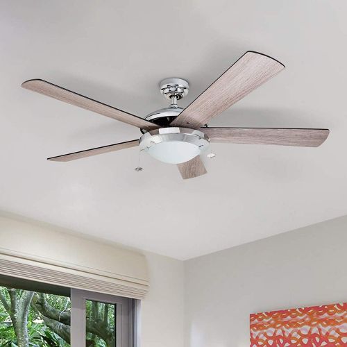  [아마존베스트]Prominence Home 80100-01 Bolivar Chrome Contemporary Rustic Ceiling Fan, 52 LED, Farmhouse/Barnwood Blades