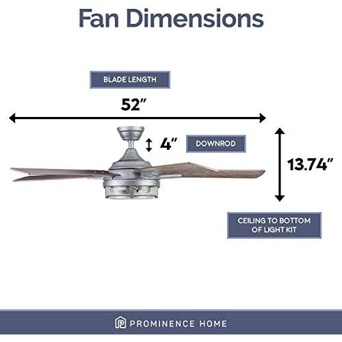  Prominence Home 51657-01 Freyr Ceiling Fan, 52, Galvanized