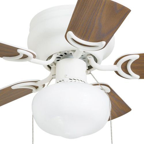  Prominence Home 41530-01 Hero 28 Hugger Small Ceiling Fan, LED Schoolhouse Globe, Glossy White