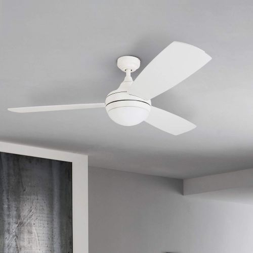  Prominence Home 80034-01 Calico ModernContemporary LED Ceiling Fan with Remote Control, 52 inches, Energy Efficient, Cased White Integrated Light Kit, White
