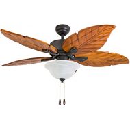 Prominence Home 50782-01 Misty Peak Tropical Ceiling Fan (3 Speed Remote), 52, Dark Cherry Hand Carved Wood, Aged Bronze