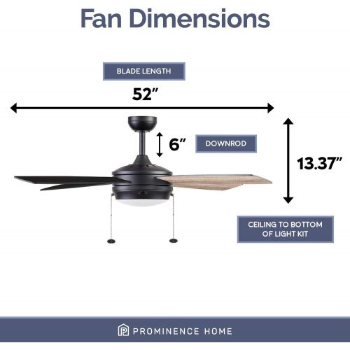  Prominence Home 51635-01 Kailani Ceiling Fan, 52, Matte Black