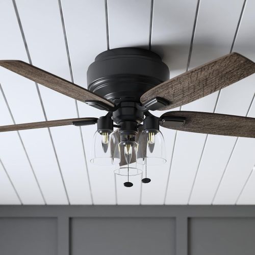  Prominence Home 52 Magonia Traditional Farmhouse Flush Mount Ceiling Fan, LED 3-Light, Indoor, Low Profile, Matte Black Finish