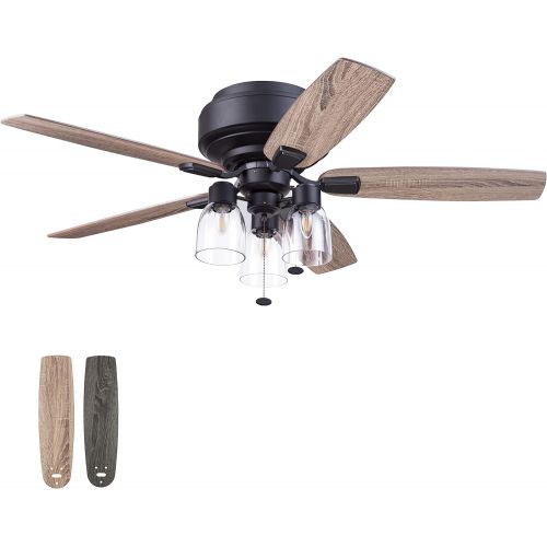  Prominence Home 52 Magonia Traditional Farmhouse Flush Mount Ceiling Fan, LED 3-Light, Indoor, Low Profile, Matte Black Finish