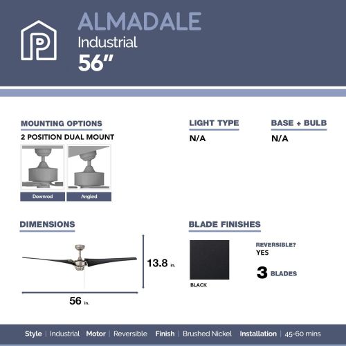  Prominence Home 50330 Almadale Ceiling Fan, 56, Energy Efficient Blades, Brushed Nickel