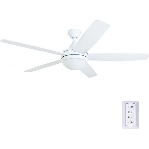  Prominence Home 80094-01 Ashby Ceiling Fan with Remote Control and Dimmable Integrated LED Light Frosted Fixture, 52 Contemporary Indoor, 5 Blades White/Grey Oak, Farmhouse White